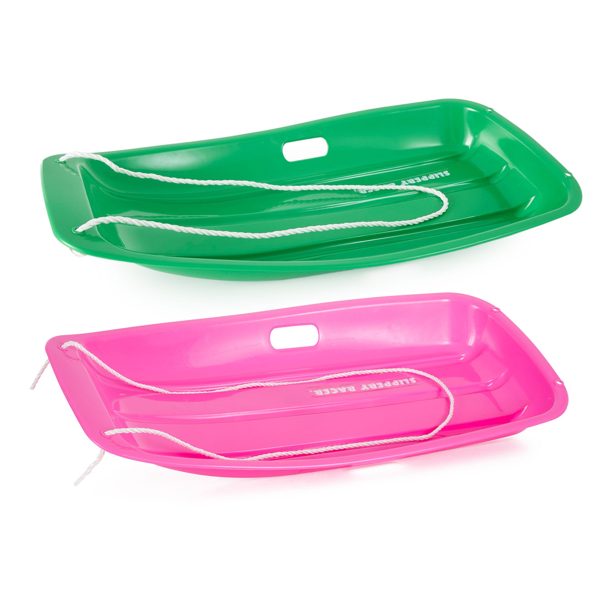 Slippery Racer Downhill Sprinter Toboggan Snow Sled 2 Pack, 1 Pink and 1 Green