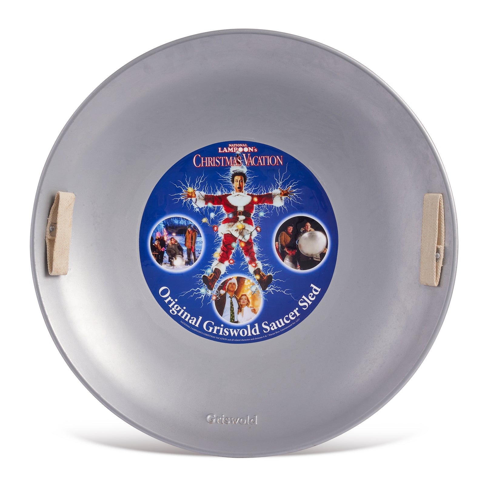 Slippery Racer Original Griswold Aluminum Metal Snow Saucer Sled with Handles - VMInnovations