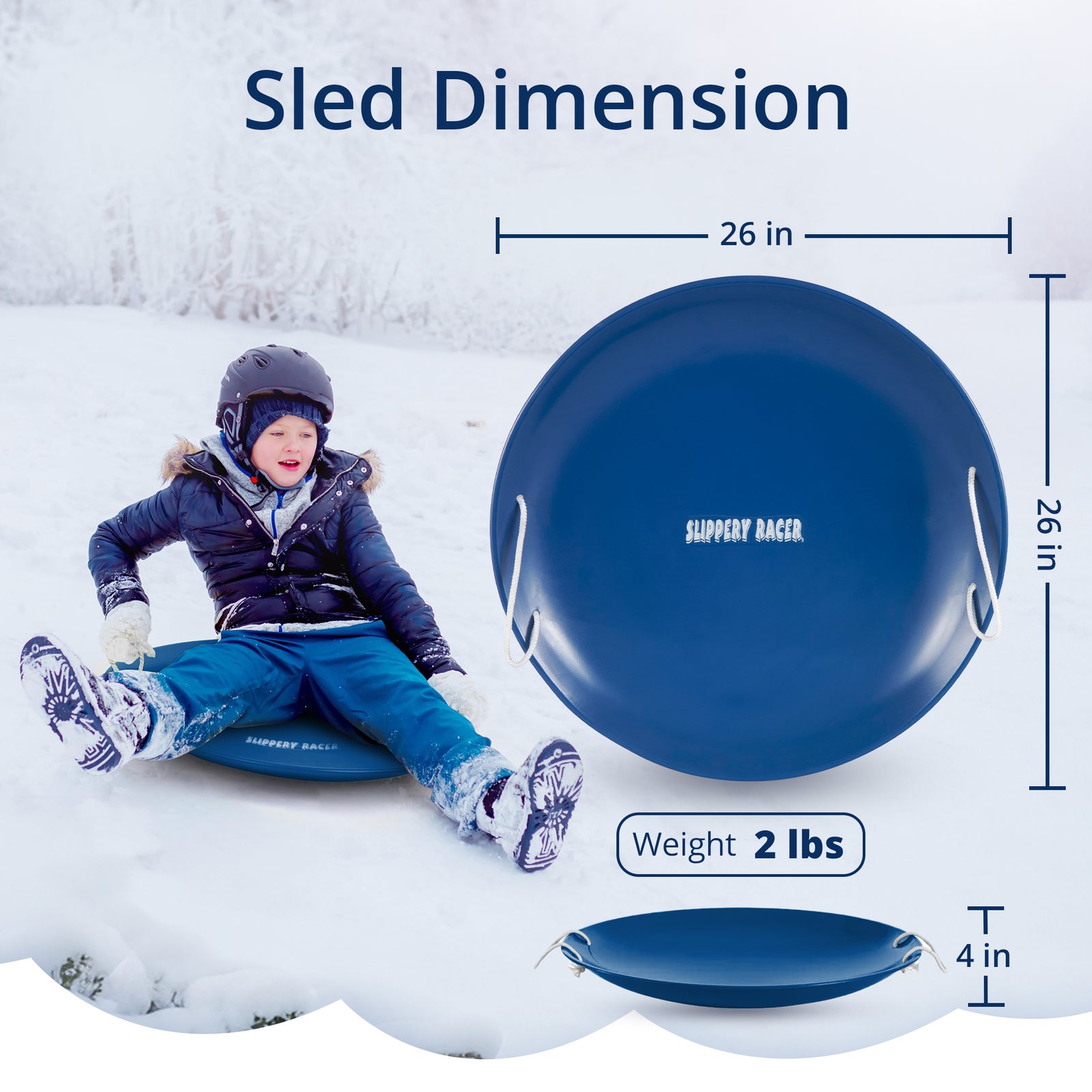 Slippery Racer ProDisc 26" Heavy Duty Metal Saucer Sled with Rope Handles, Blue - VMInnovations