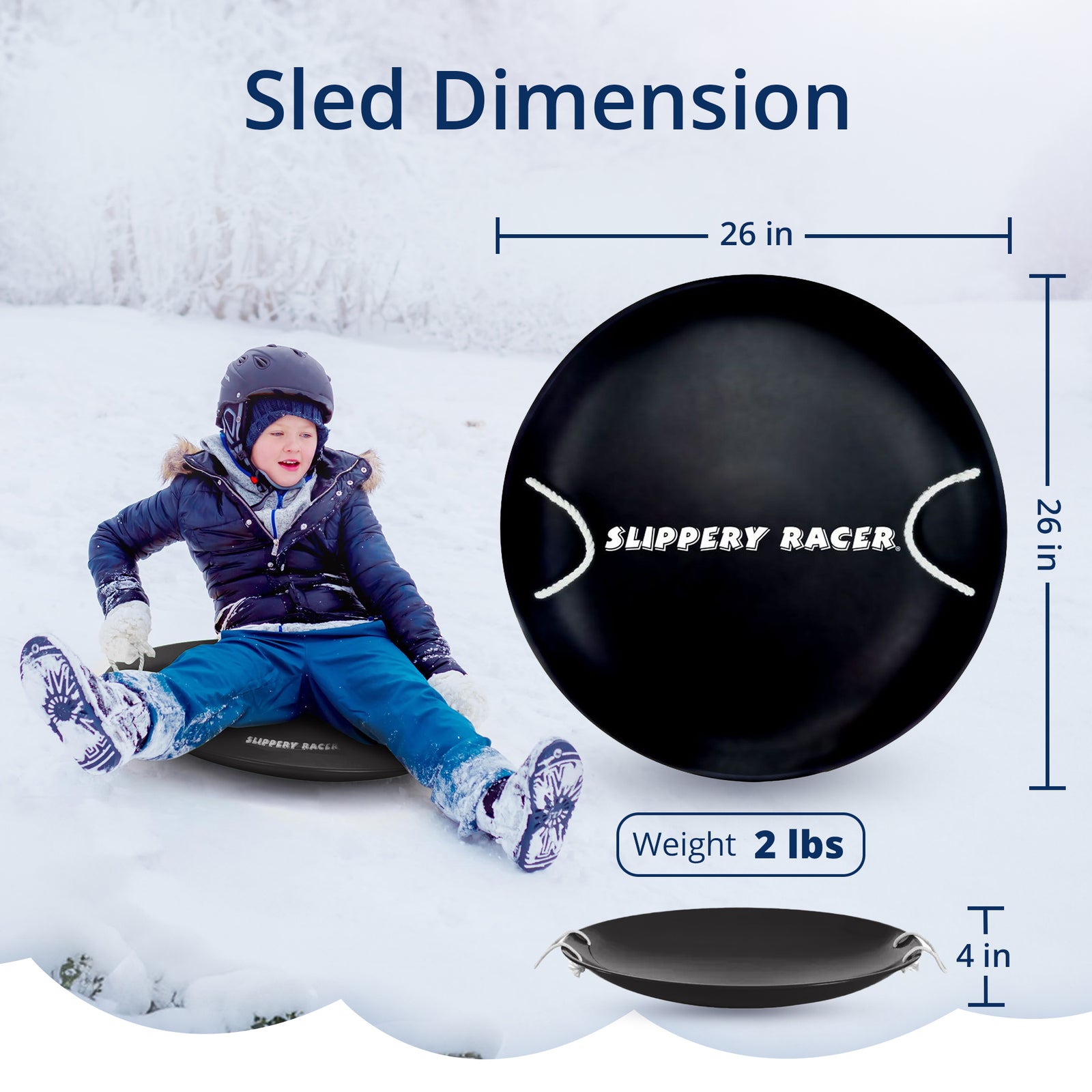 Slippery Racer ProDisc 26" Heavy Duty Metal Saucer Sled with Rope Handles, Black - VMInnovations