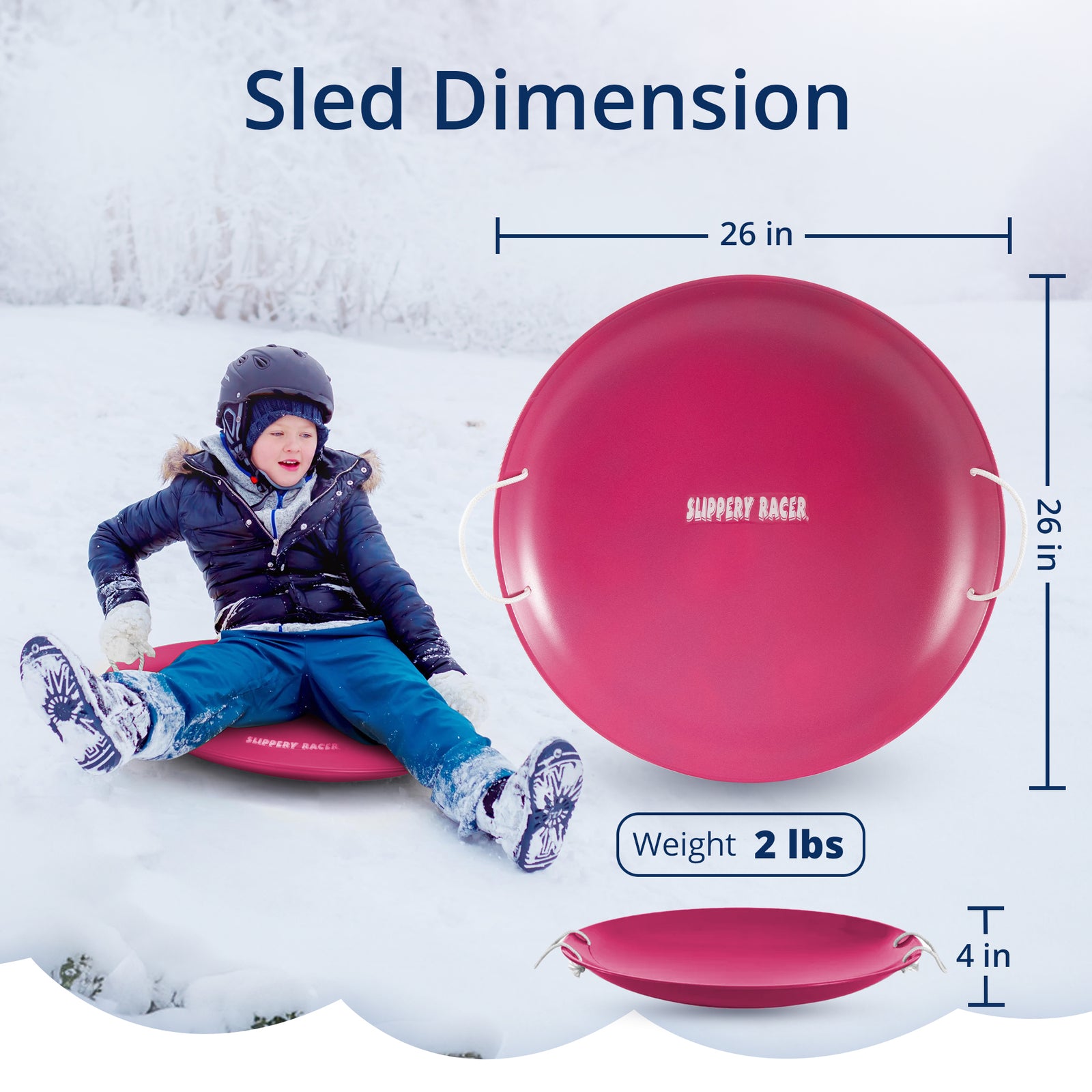 Slippery Racer ProDisc 26" Heavy Duty Metal Saucer Sled with Rope Handles, Pink - VMInnovations