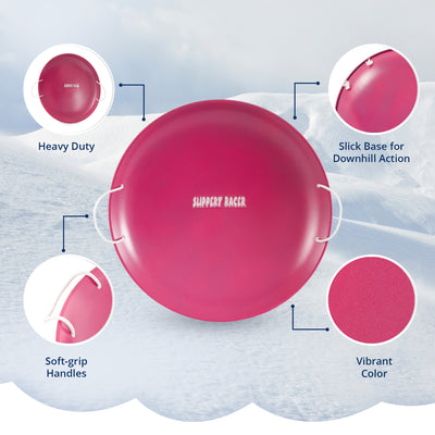 Slippery Racer ProDisc 26" Heavy Duty Metal Saucer Sled with Rope Handles, Pink - VMInnovations