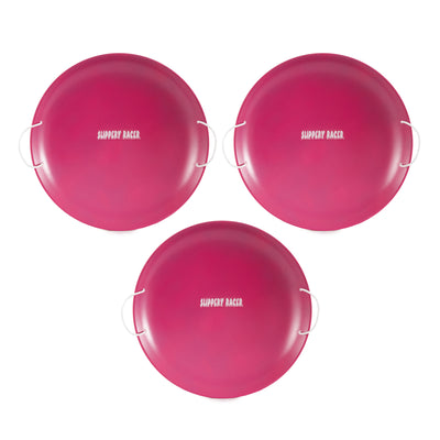 Slippery Racer ProDisc 26" Metal Saucer Sled with Rope Handles, Pink (3 Pack) - VMInnovations