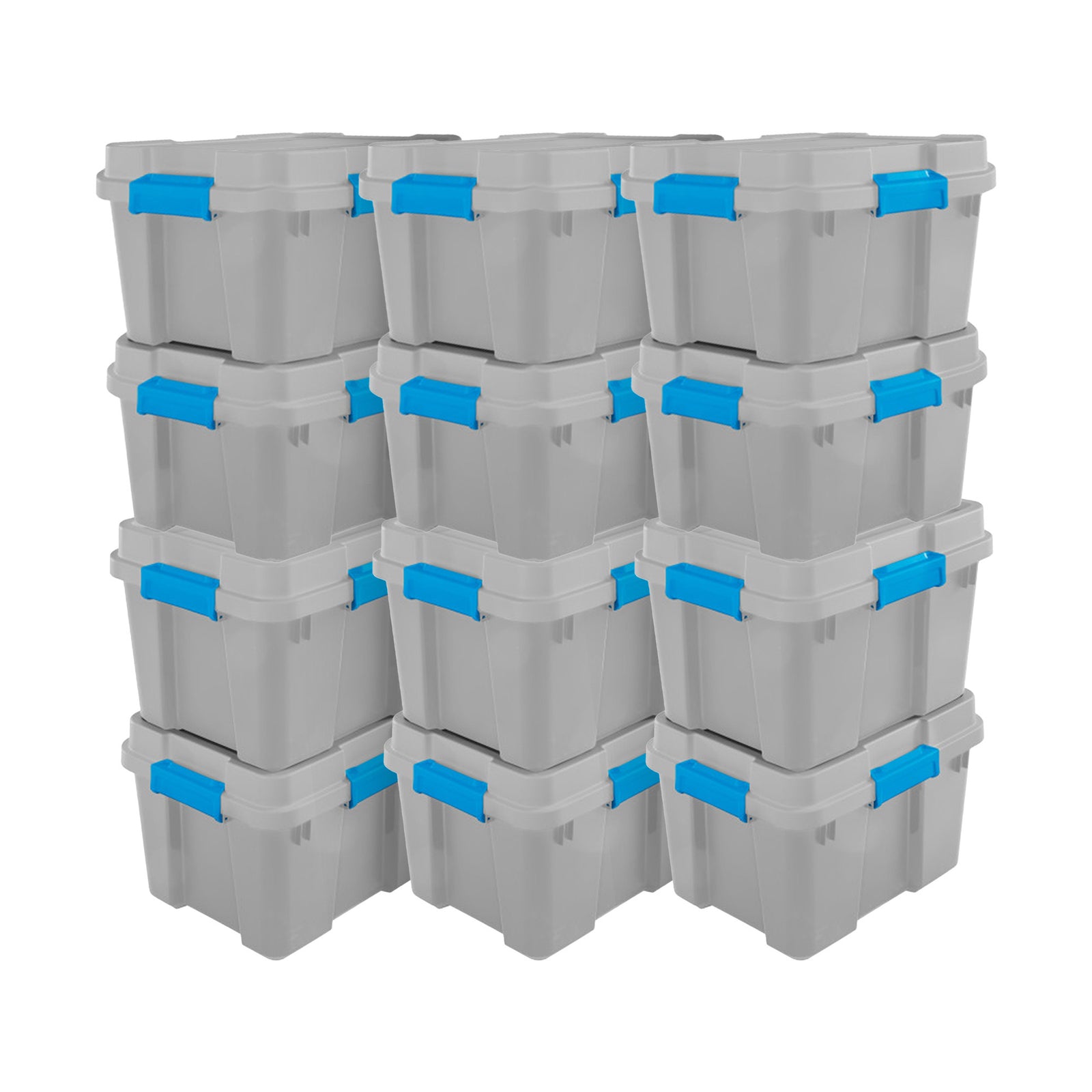 Sterilite 20 Gallon Plastic Home Storage Container Tote Box, Gray/Blue (12 Pack) - VMInnovations