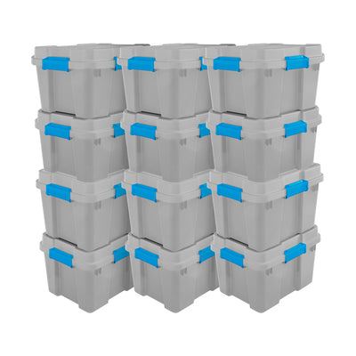 Sterilite 20 Gallon Plastic Home Storage Container Tote Box, Gray/Blue (12 Pack) - VMInnovations