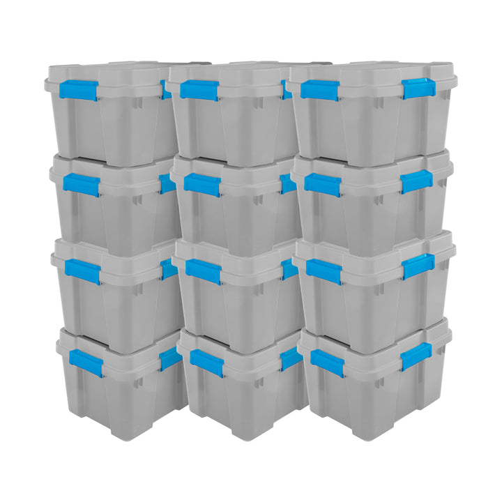 Sterilite 20 Gallon Plastic Home Storage Container Tote Box, Gray/Blue (12 Pack) - VMInnovations