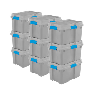 Sterilite 30 Gal Gasket Tote Heavy Duty Stackable Storage Bin with Lid, 9 Pack - VMInnovations