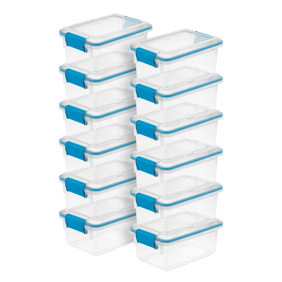 Sterilite 7.5 Quart Clear Plastic Storage Box & Lid w/ Blue Latches (12 Pack)