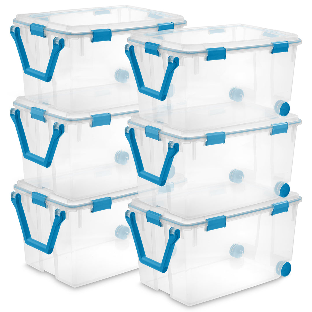 Sterilite 120Qt Clear Plastic Wheeled Storage Bin w/ Gasket Latch Lid, (6 Pack)