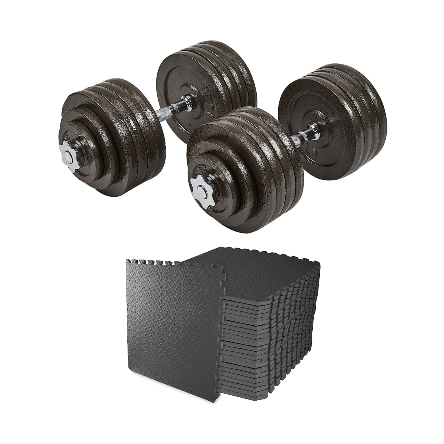 Everyday Essentials 200 Pound Adjustable Weight Dumbbell Set and Exercise Mat - VMInnovations