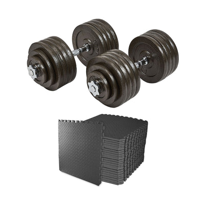 Everyday Essentials 200 Pound Adjustable Weight Dumbbell Set and Exercise Mat - VMInnovations