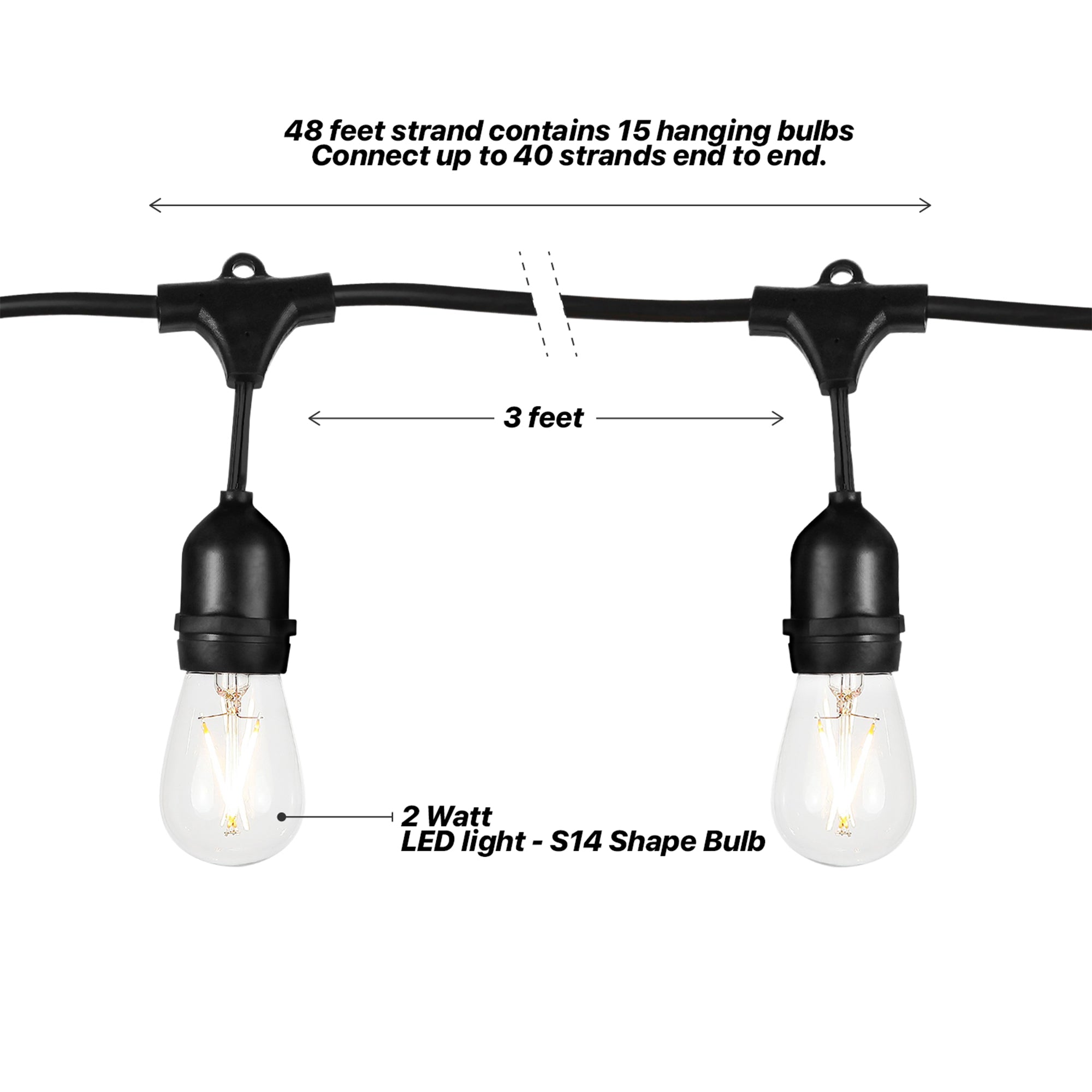 Brightech Ambience Edison White LED Waterproof String Lights, 48 Ft. (Open Box) - VMInnovations