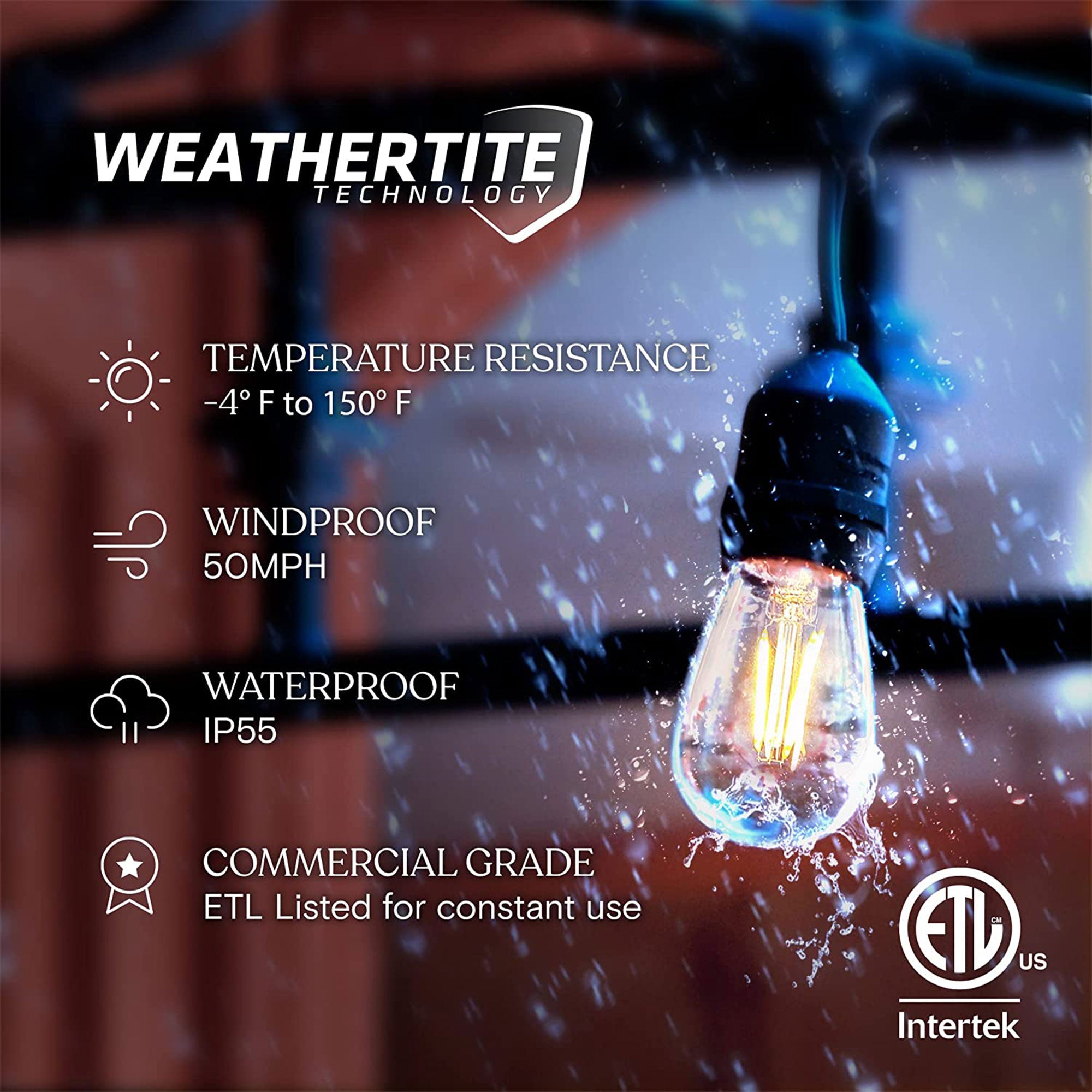 Brightech Ambience Pro Edison Black LED Waterproof String Lights, 48 Ft. (Used) - VMInnovations