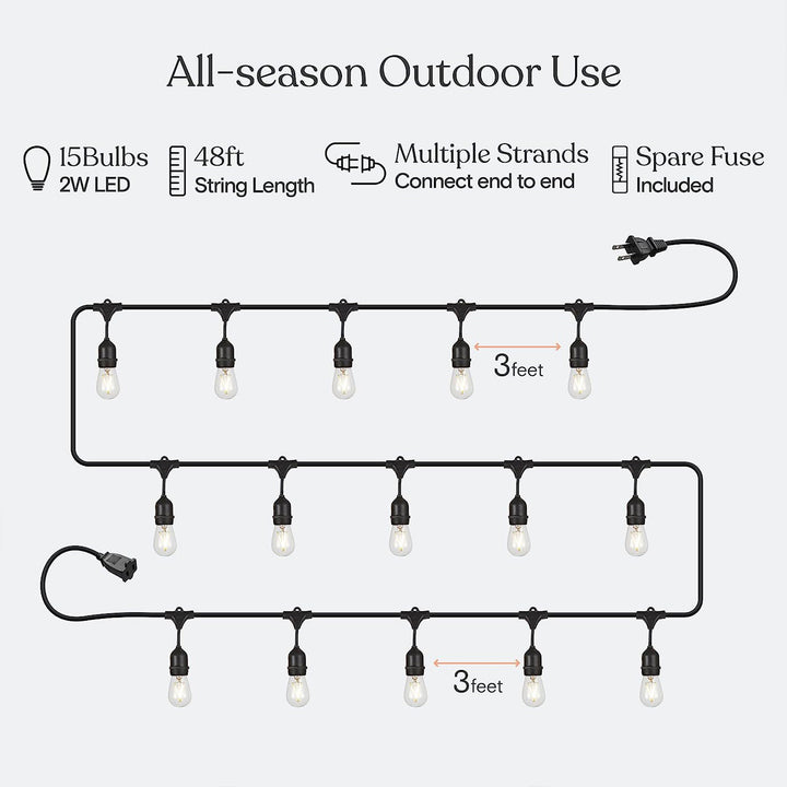 Brightech Ambience Pro Edison Black LED Outdoor String Lights, 48 Ft. (Open Box) - VMInnovations