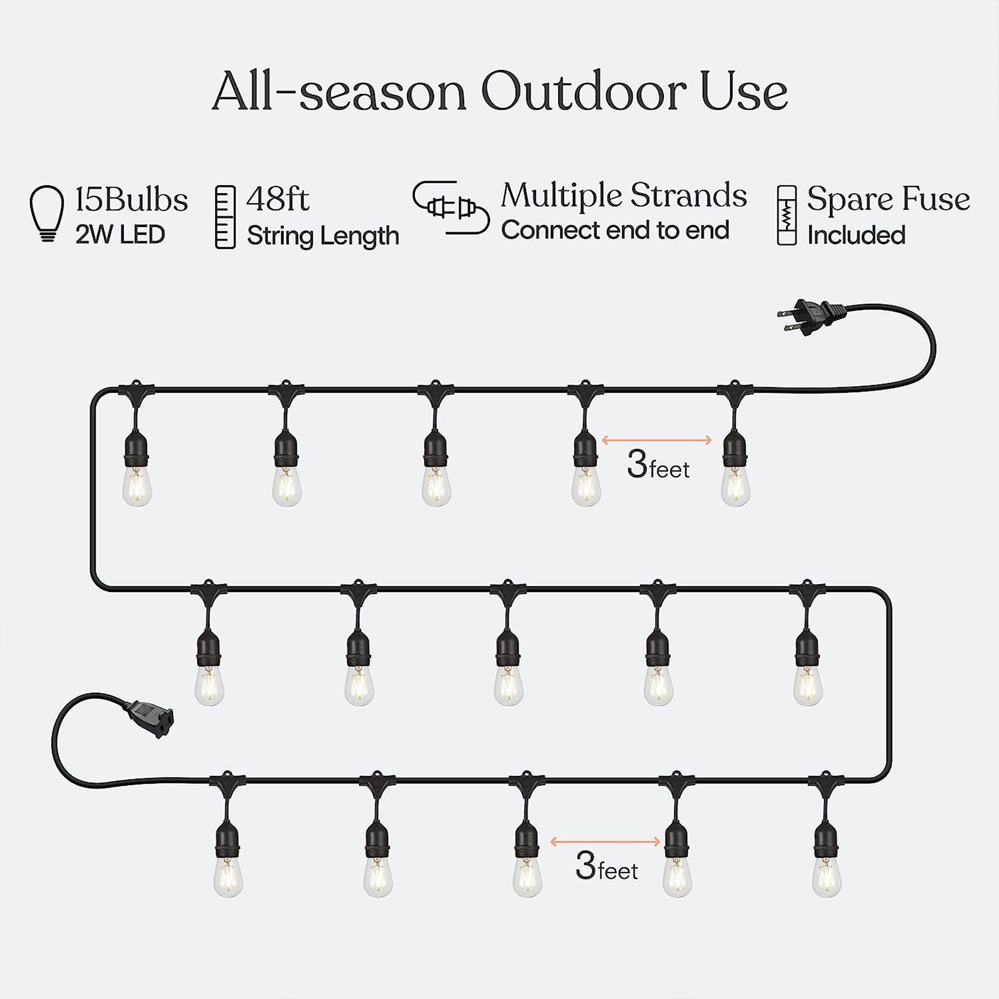 Brightech Ambience Pro Edison Black LED Waterproof String Lights, 48 Ft. (Used) - VMInnovations