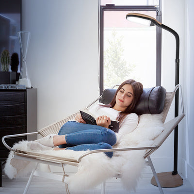 Brightech Litespan Daylight LED Floor Lamp with Reading Light, Wood (Open Box)