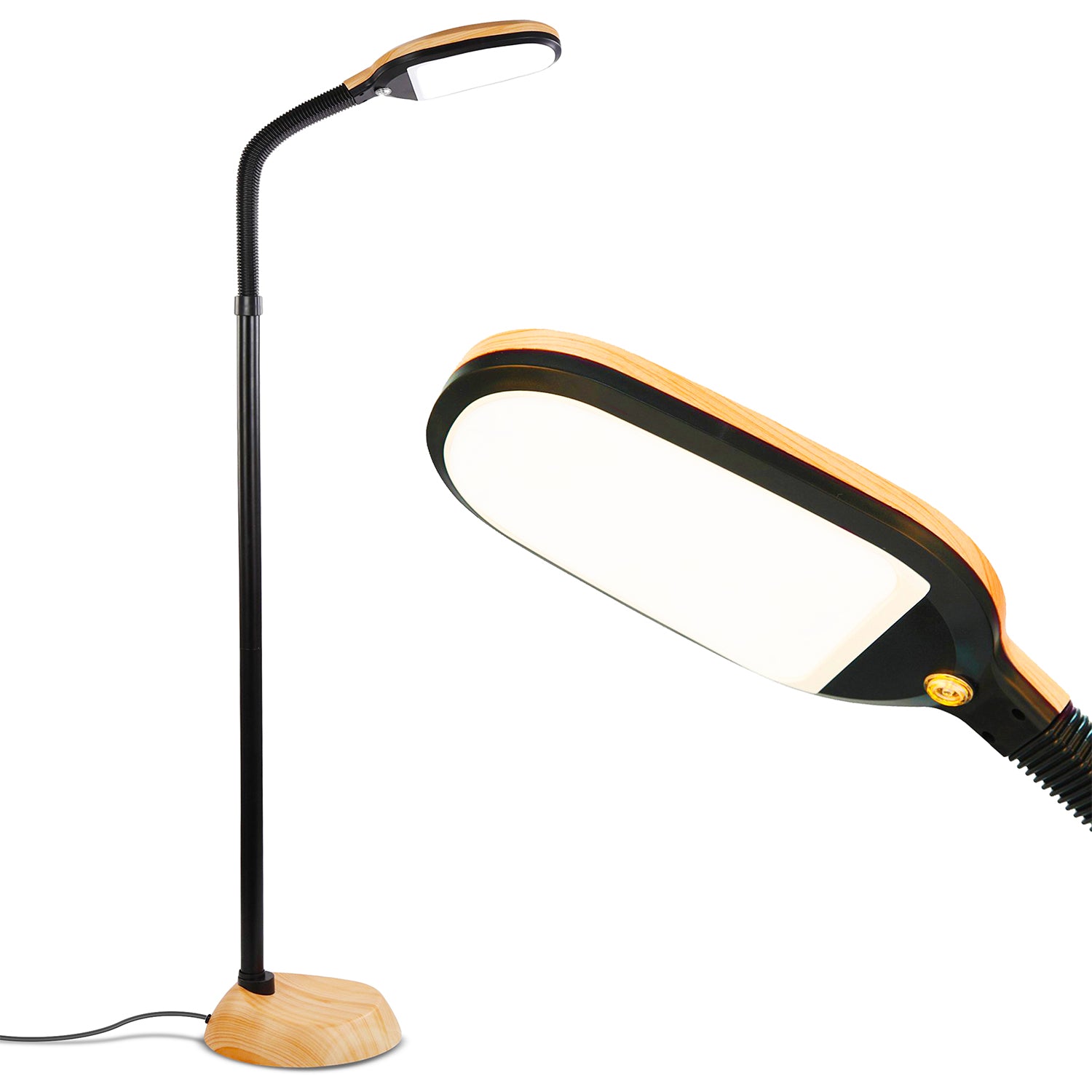 Brightech Litespan Daylight LED Floor Lamp with Reading Light, Wood (Open Box)