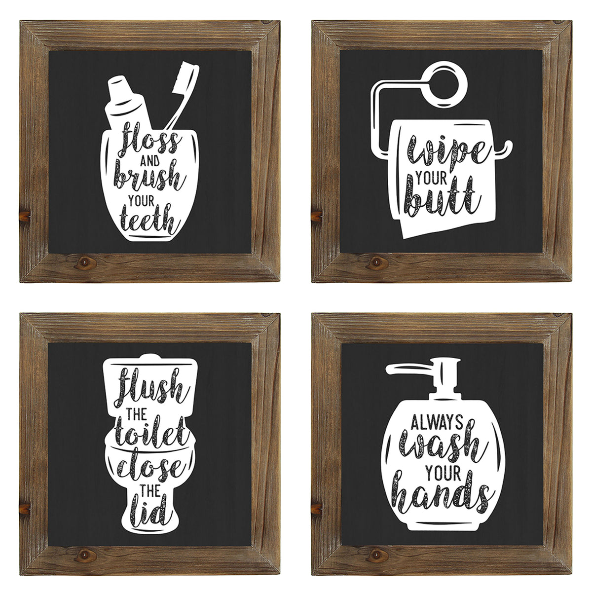 Stratton Home Decor Floss, Flush, Wipe, Wash Bathroom Art, Black/White(Open Box)