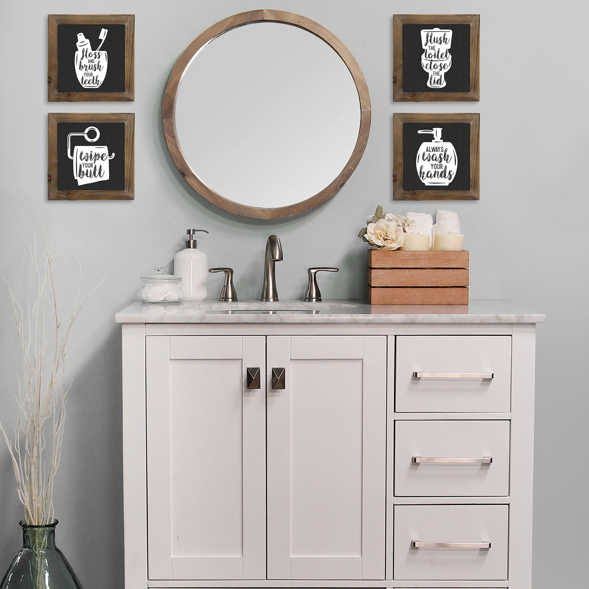 Stratton Home Decor Floss, Flush, Wipe, Wash Bathroom Art, Black/White(Open Box)