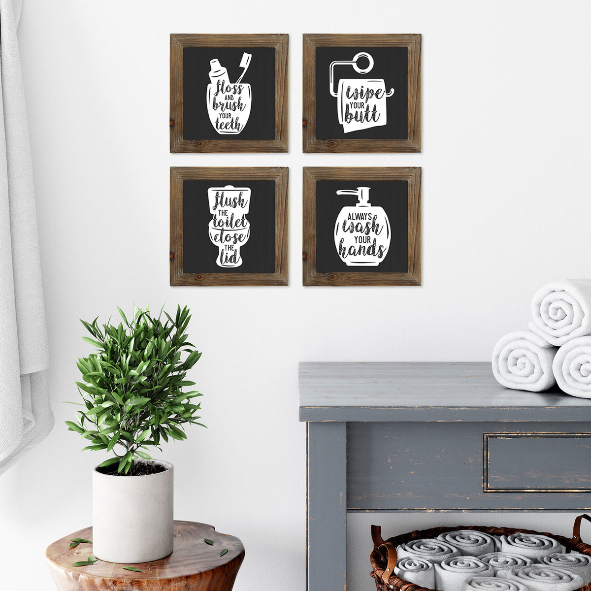 Stratton Home Decor Floss, Flush, Wipe, Wash Bathroom Art, Black/White(Open Box)