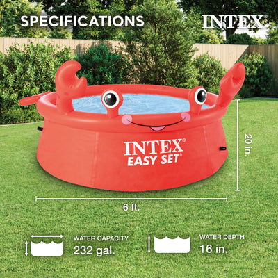 Happy Crab Easy Set 6ft x 20in Round Inflatable Ring Kiddie Pool (Open Box)