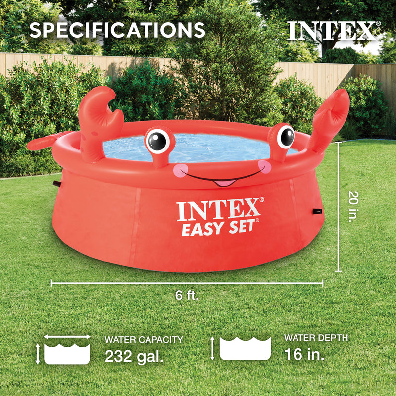 Intex Happy Crab Easy Set 6ftx20in Round Inflatable Ring Kiddie Pool (Used)