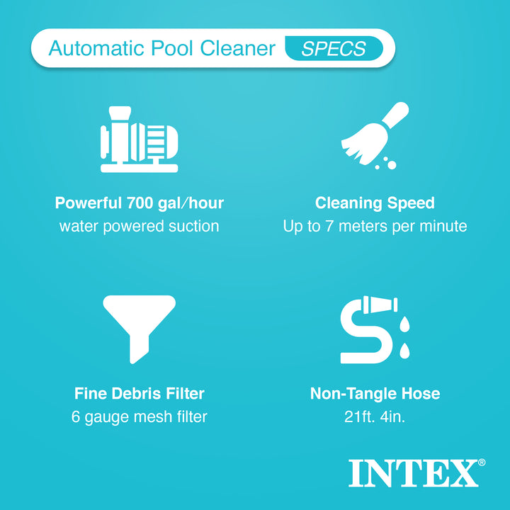 Intex 700 Gal Per Hour Above Ground Pool Cleaner Robot Vacuum w/ 21 Ft Hose