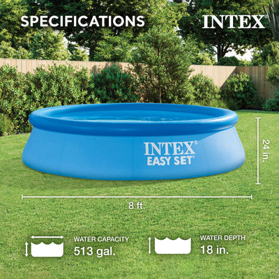 Intex 28106EH 8 X 24 Inch Easy Set Inflatable Outdoor Family Pool, Blue (Used)