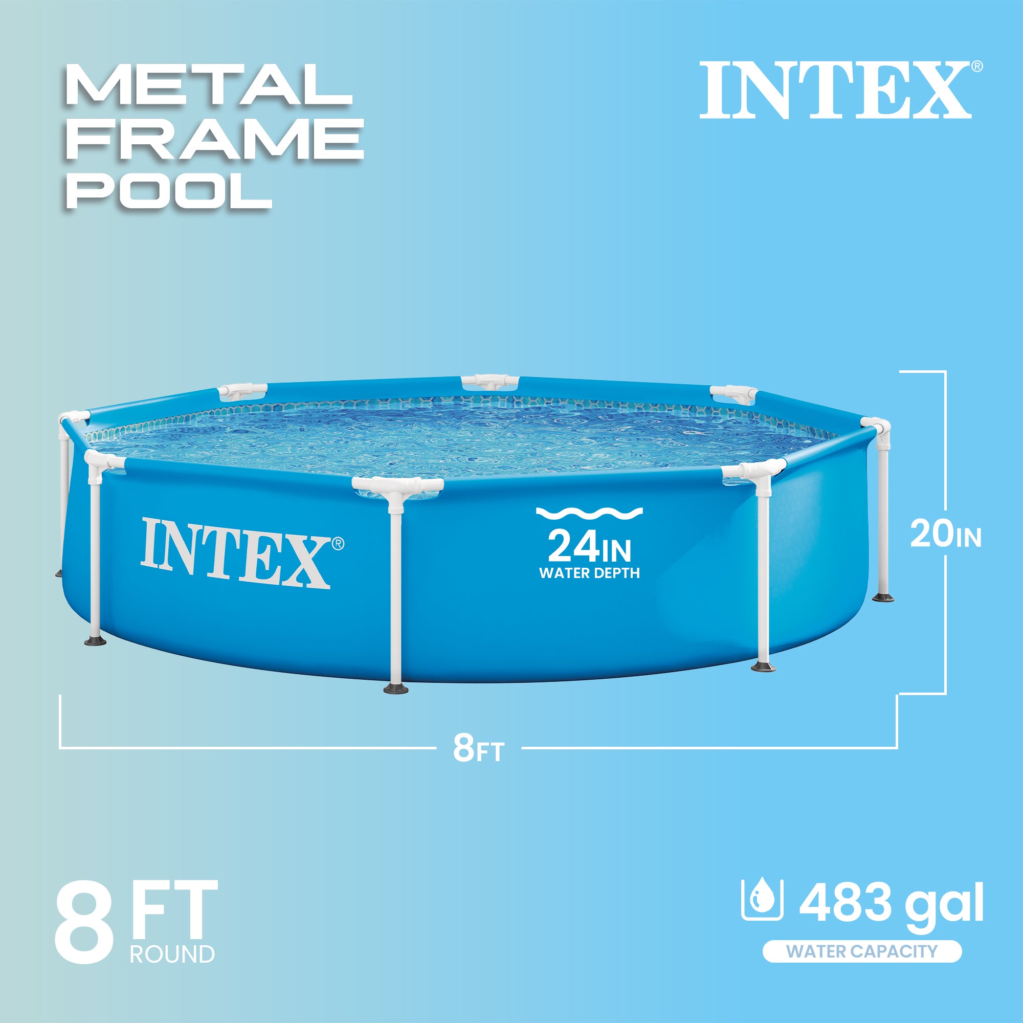 Intex 8 X 20 Rust Resistant Durable Steel Metal Frame Swimming Pool (Open Box)