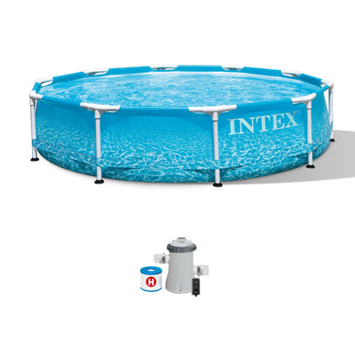 Intex 10' x 30" Steel Metal Frame Beachside Pool w/ Filter Pump (For Parts)