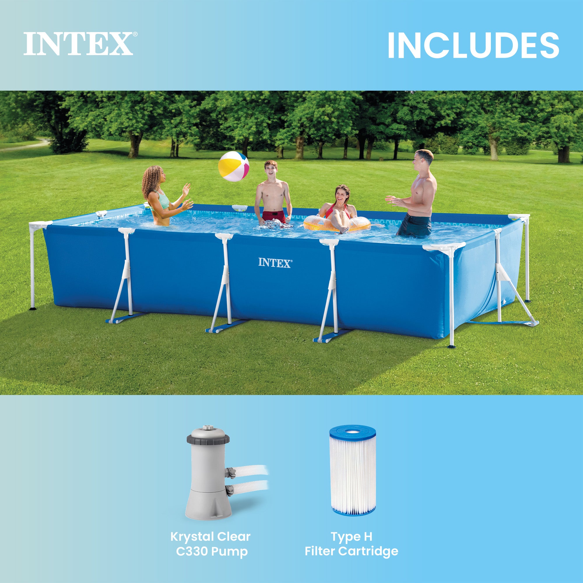 Intex 14ft x 33in Above Ground Backyard Swimming Pool with Filter (Open Box)