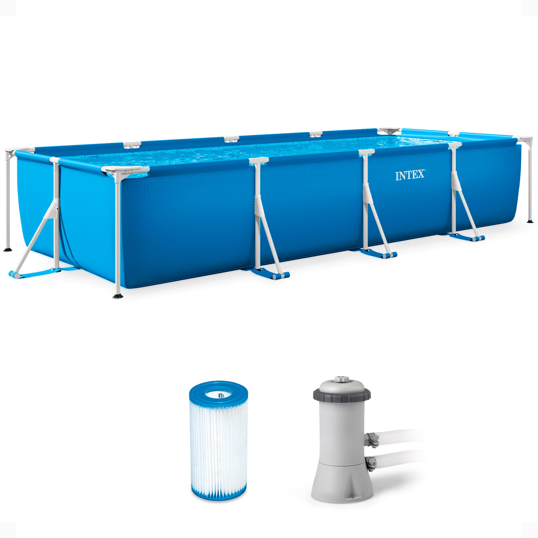 Intex 14ft x 33in Rectangular Above Ground Backyard Pool with Filter