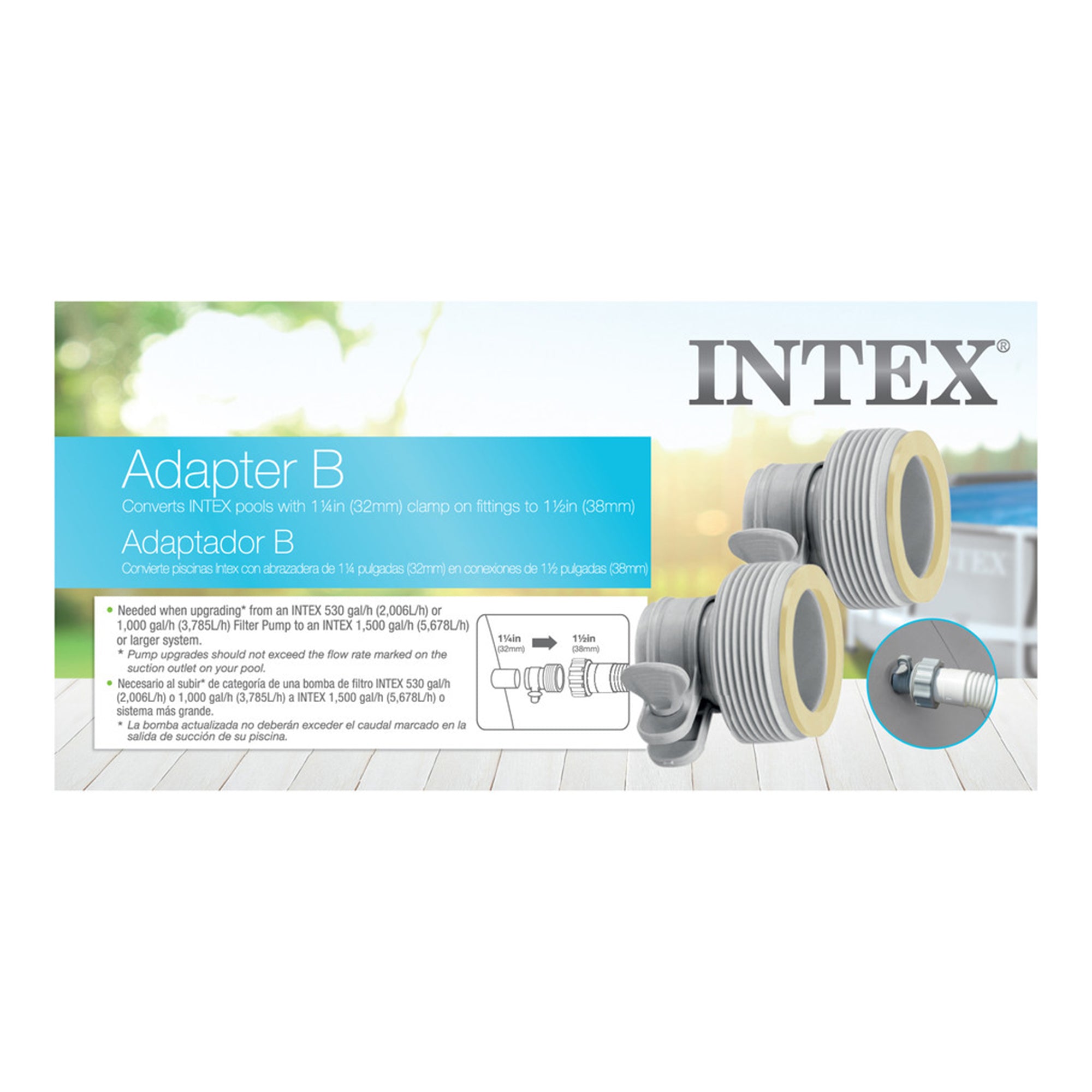 Intex 29061E Type B Intex Pool Clamp on Fittings Converter Pool Accessory, Gray - VMInnovations