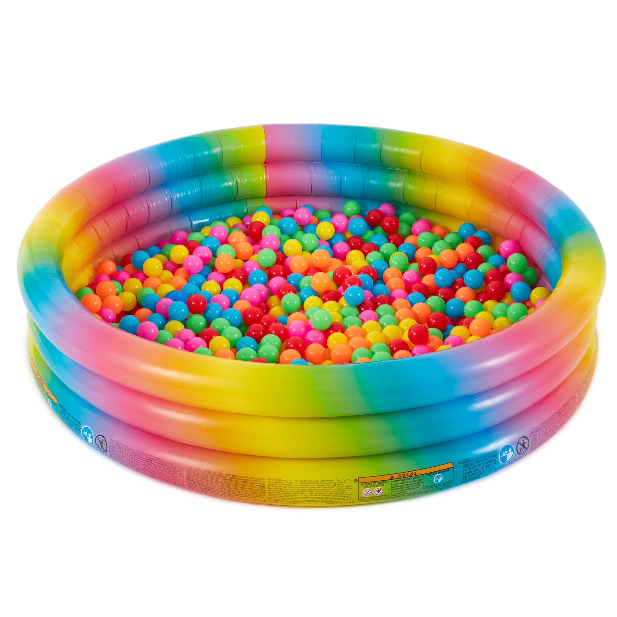 Intex 15 Inch Rainbow Ombre 3 Ring Inflatable Kids Swimming Pool (Open Box) - VMInnovations