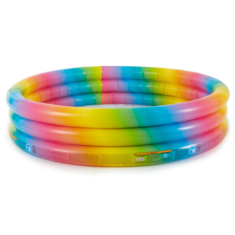 Intex 15 Inch Rainbow Ombre 3 Ring Inflatable Kids Swimming Pool (Open Box)