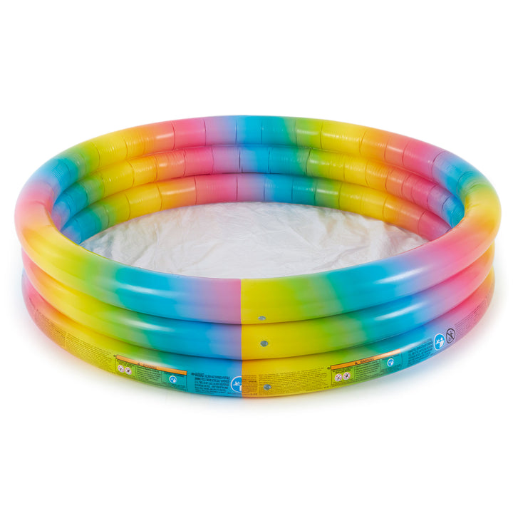 Intex 15 Inch Rainbow Ombre 3 Ring Inflatable Kids Swimming Pool (Open Box) - VMInnovations