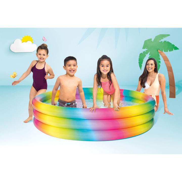 Intex 15 Inch Rainbow Ombre 3 Ring Inflatable Kids Swimming Pool (Open Box) - VMInnovations