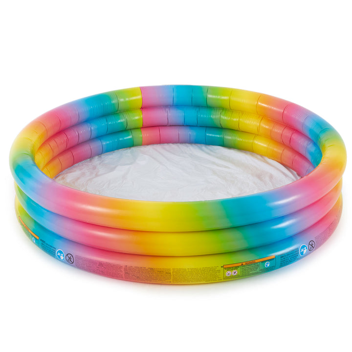 Intex 15 Inch Rainbow Ombre 3 Ring Inflatable Kids Swimming Pool (Open Box) - VMInnovations