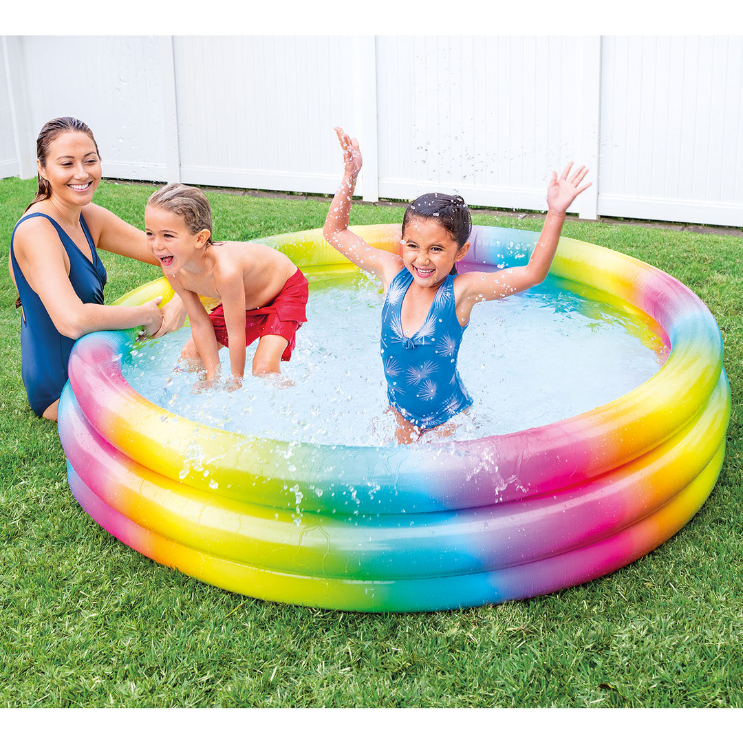 Intex 15 Inch Rainbow Ombre 3 Ring Inflatable Kids Swimming Pool (Open Box) - VMInnovations