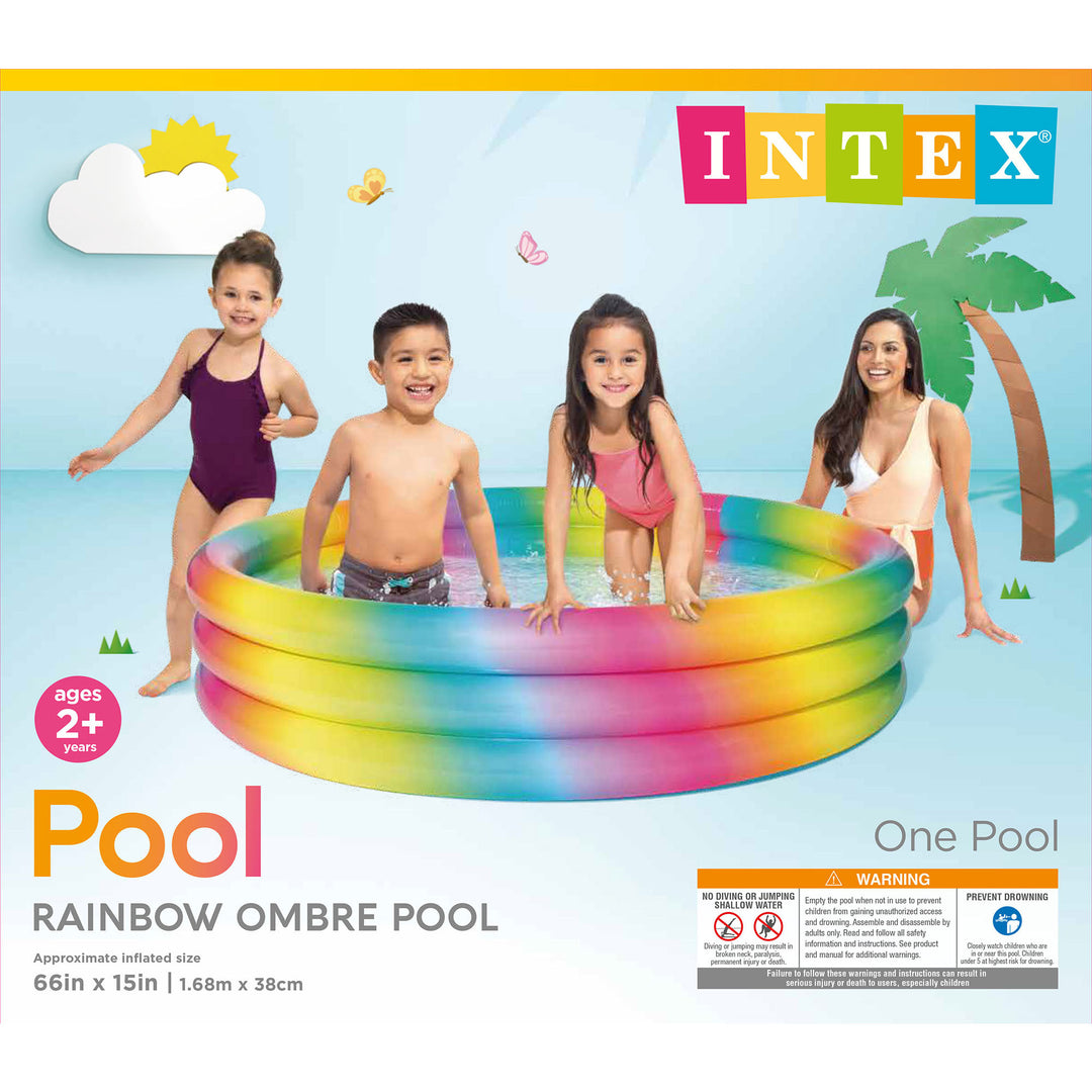 Intex 15 Inch Rainbow Ombre 3 Ring Inflatable Kids Swimming Pool (Open Box) - VMInnovations