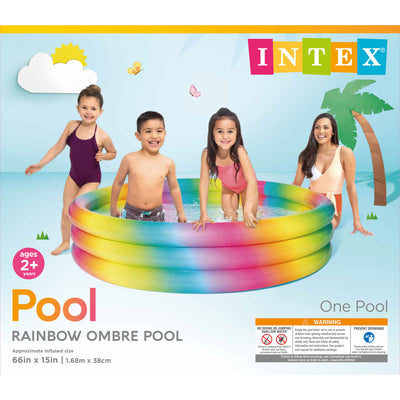 Intex 15 Inch Rainbow Ombre 3 Ring Inflatable Kids Swimming Pool (Open Box)