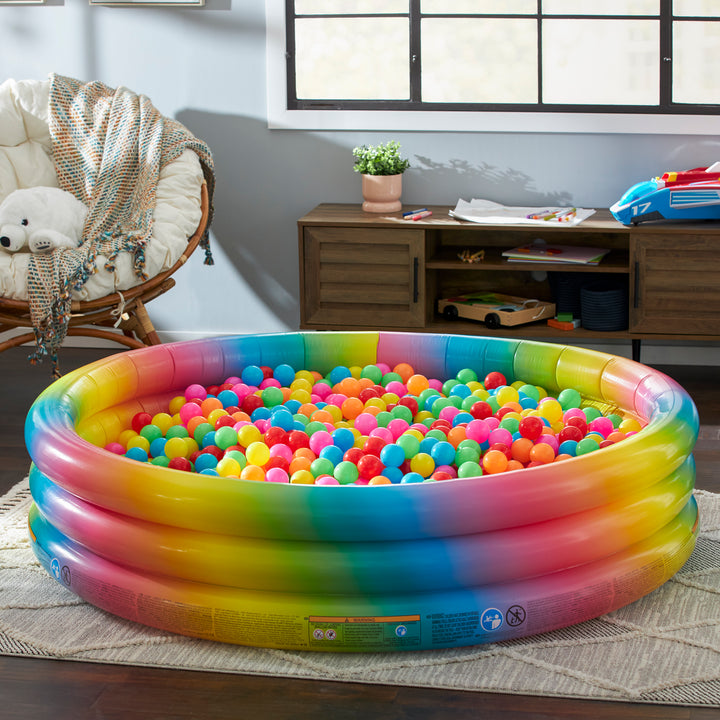 Intex 15 Inch Rainbow Ombre 3 Ring Inflatable Kids Swimming Pool (Open Box) - VMInnovations