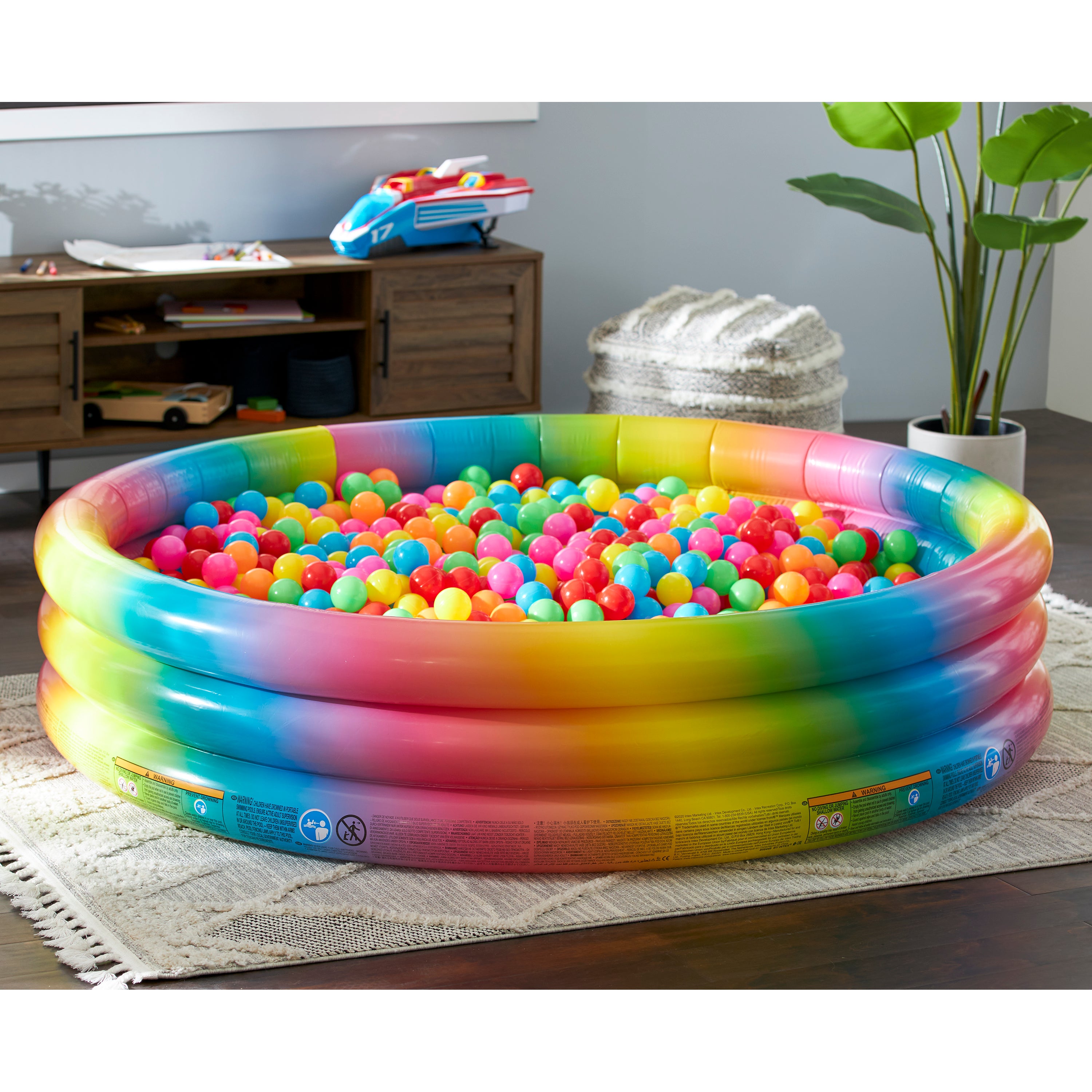 Intex Rainbow Ombre 3 Ring Round Inflatable Kids Outdoor Swimming Pool (Used) - VMInnovations