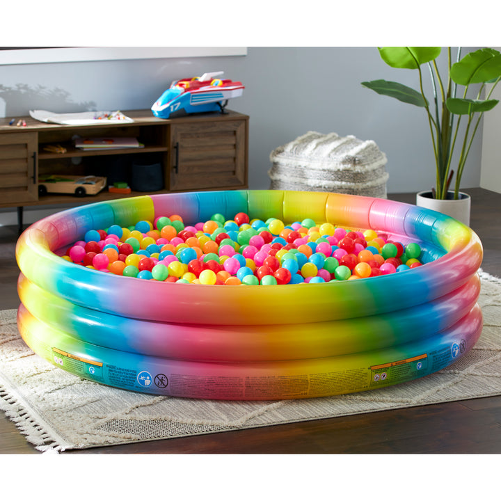 Intex 15 Inch Rainbow Ombre 3 Ring Inflatable Kids Swimming Pool (Open Box) - VMInnovations