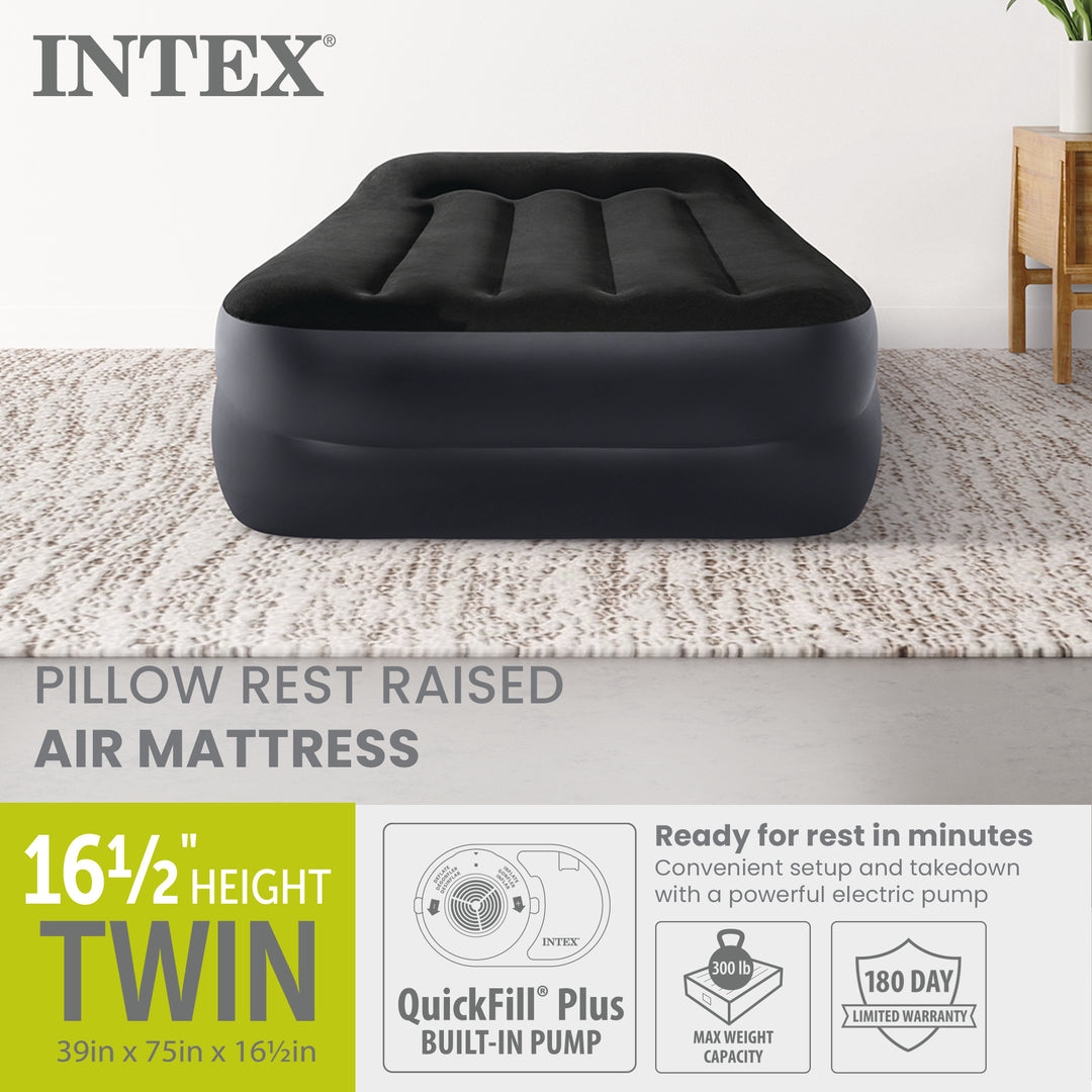 Intex Dura Beam Plus Pillow Raised Airbed Mattress with Built in Pump, Twin