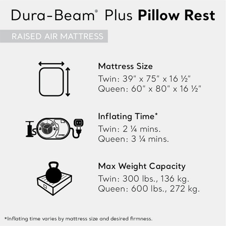 Intex Dura Beam Plus Pillow Raised Air Mattress Built in Pump, Queen (Open Box)