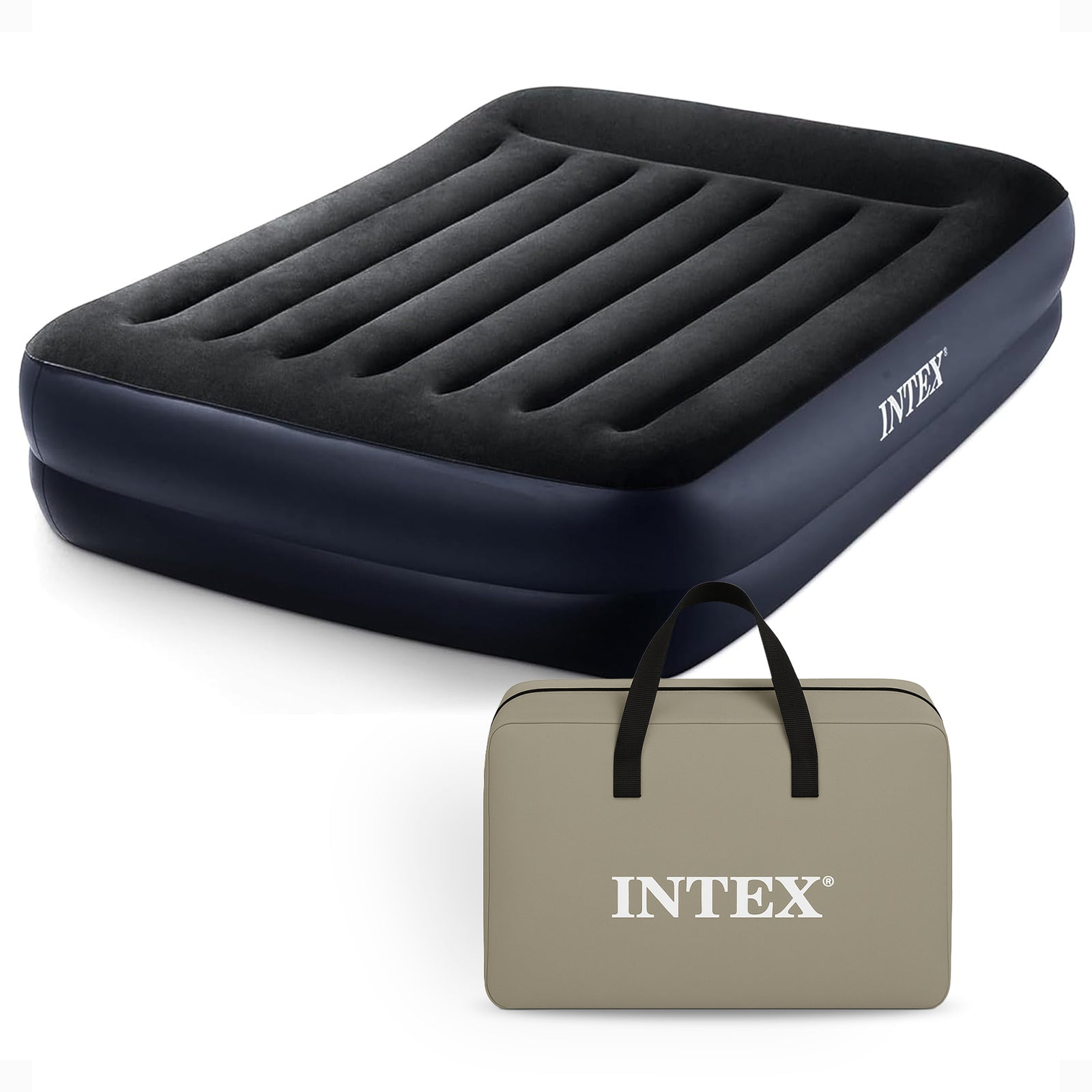 Intex 64123ED Dura Beam Pillow Raised Air Mattress w/ Built in Pump Queen (Used) - VMInnovations