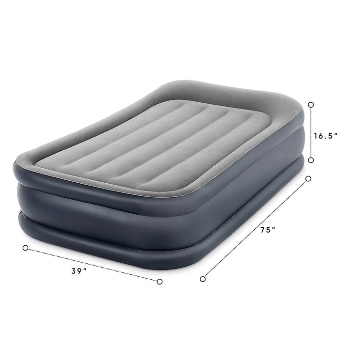 Intex Dura Beam Deluxe Pillow Raised Air Mattress Bed with Built In Pump, Twin