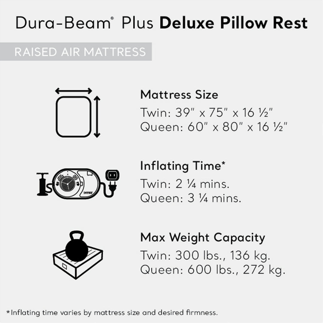 Intex Dura Beam Deluxe Pillow Bed with Built In Pump, Twin(Open Box)