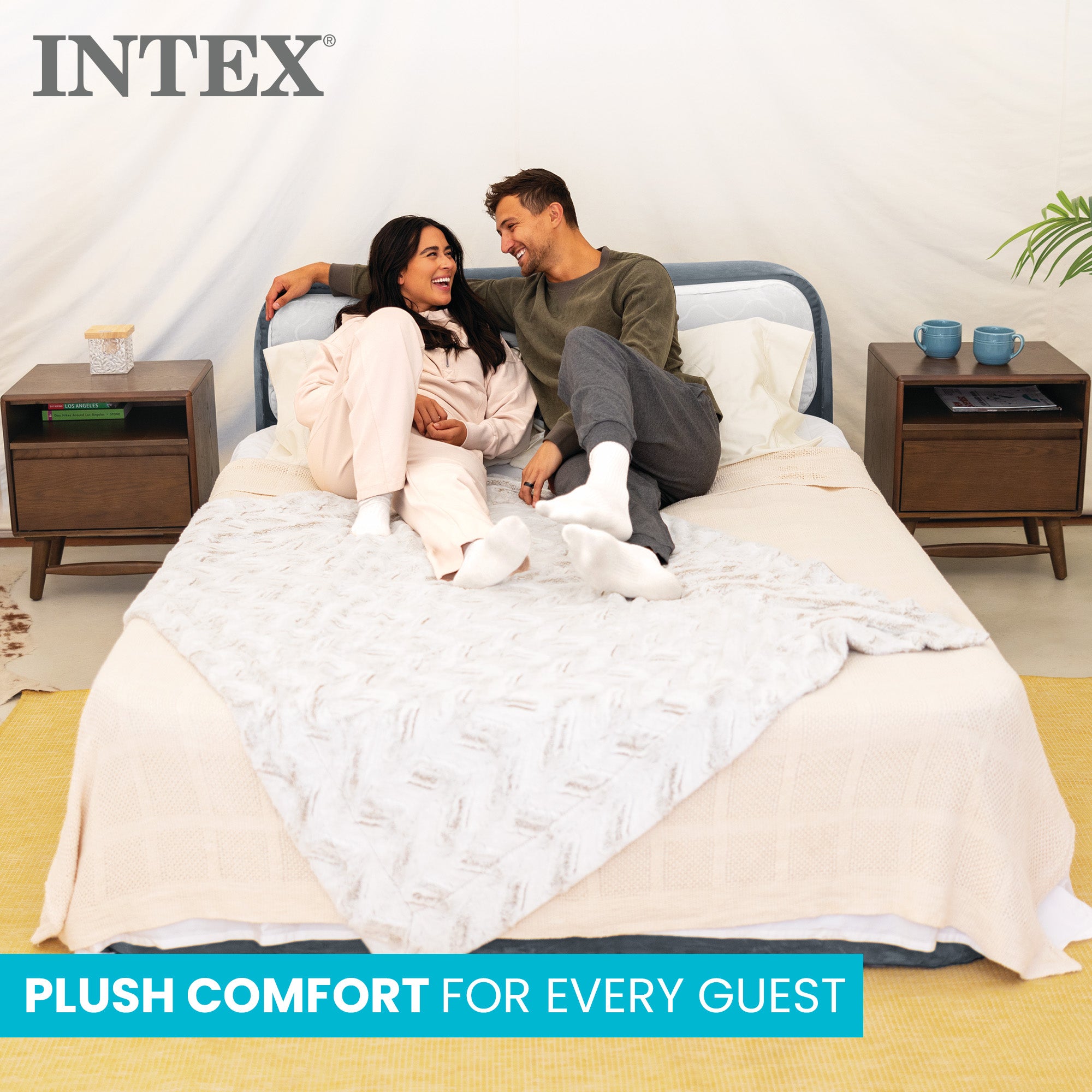 Intex Dura-Beam Deluxe Ultra Plush Headboard Queen Mattress with Built-In Pump